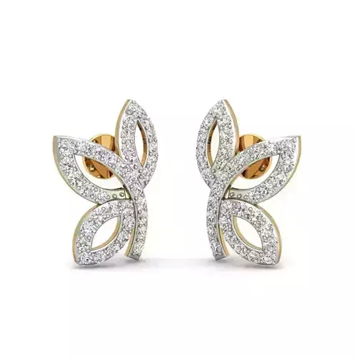 Leaf Shaped Gold Earrings With Diamonds 7