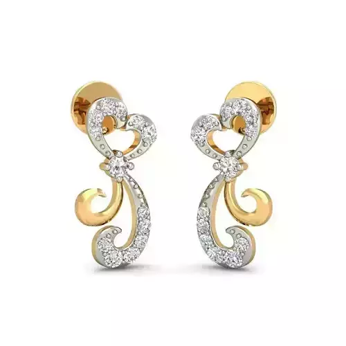 Heart Shaped Gold Earrings With Diamonds