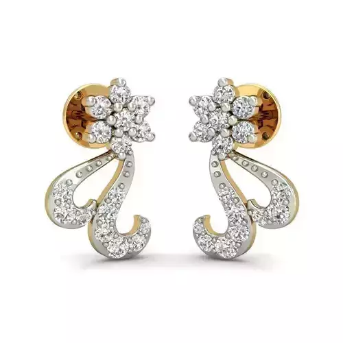 Flower Shaped Gold Earrings With Diamonds 9
