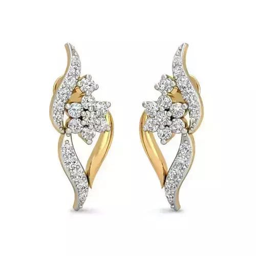 Flower Shaped Gold Earrings With Diamonds 10