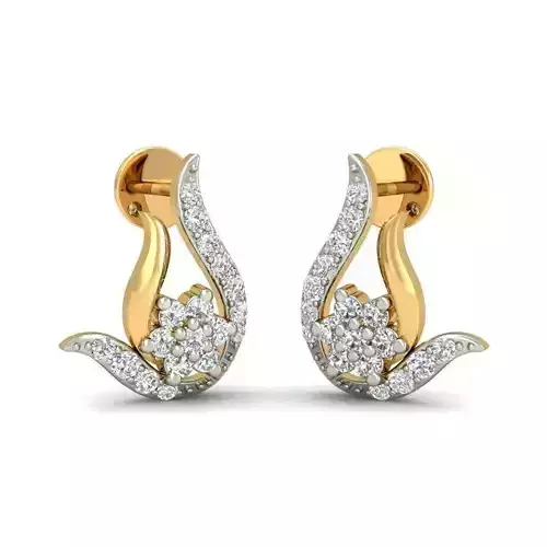 Floral Gold Earrings With Diamonds 5