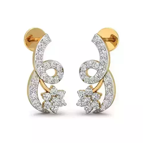 Flower Shaped Gold Earrings With Diamonds 11