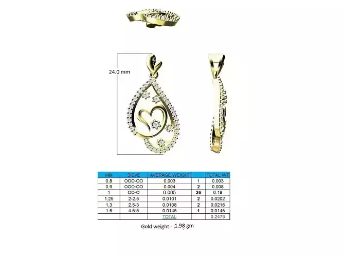 Heart Shaped Gold Pendant With Diamonds 15 3D print model