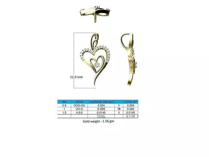 Heart Shaped Gold Pendant With Diamonds 18