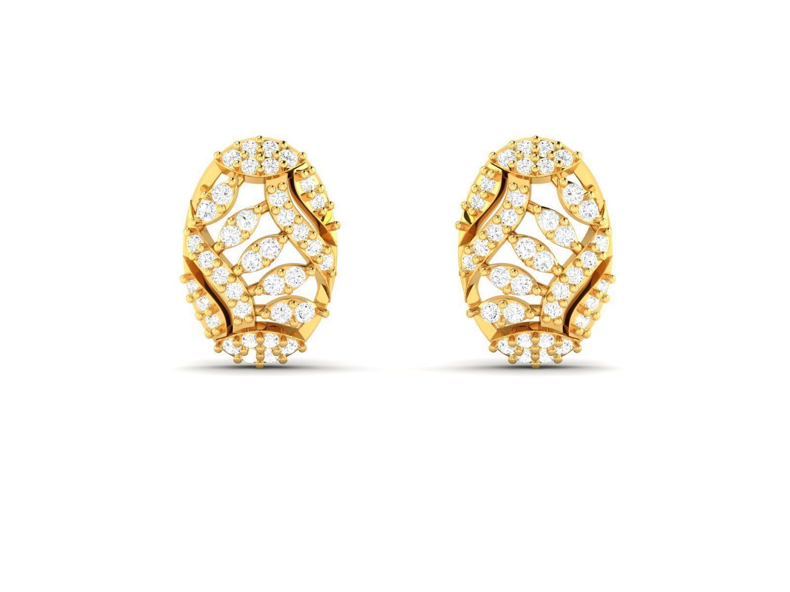 Oval Shaped Gold Ear Studs With Diamonds 3 3D print model_1
