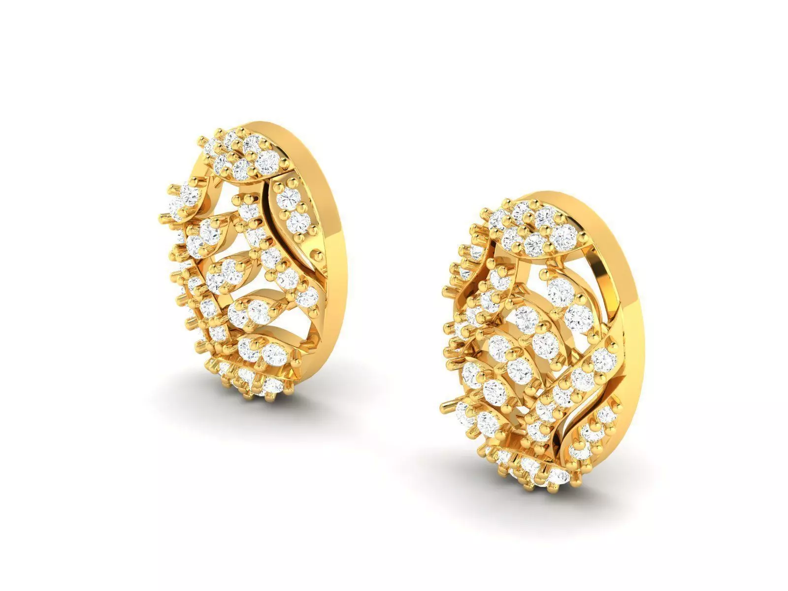 Oval Shaped Gold Ear Studs With Diamonds 3 3D print model_0
