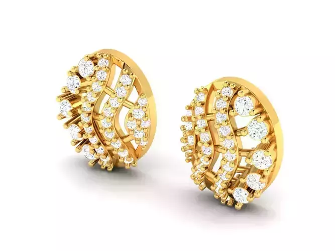 Oval Shaped Gold Ear Studs With Diamonds 4