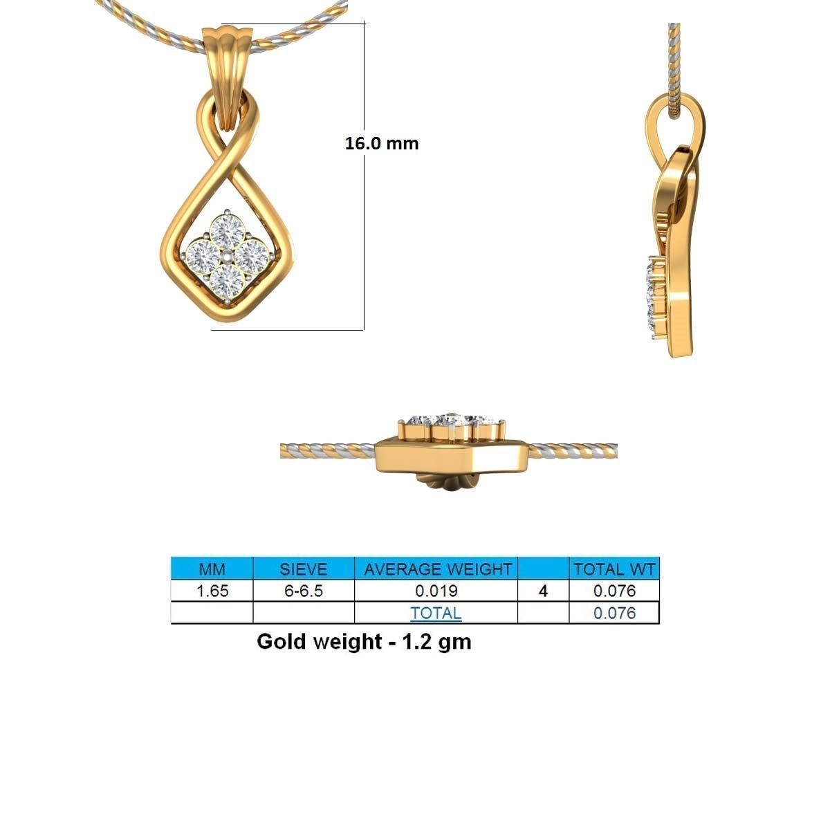 Loop Shaped Gold Pendant With Diamonds 1 3D print model_1