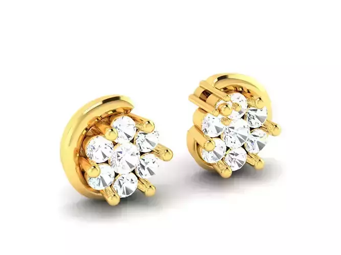 Flower Shaped Gold Ear Studs With Diamonds 24