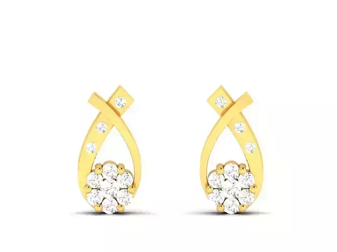 Loop Shaped Gold Ear Studs With Diamonds 1