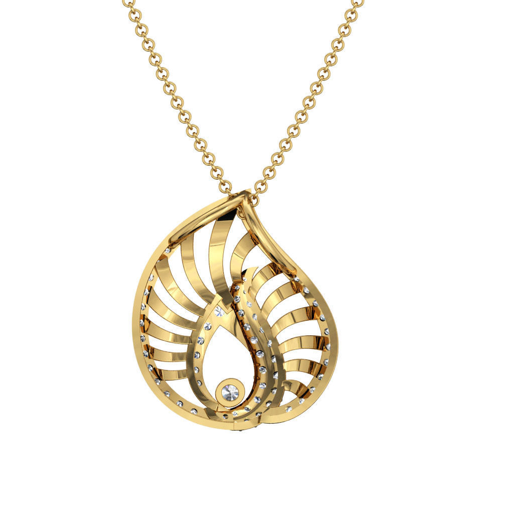 Leaf Shaped Gold Pendant With Diamonds 11 3D print model_3