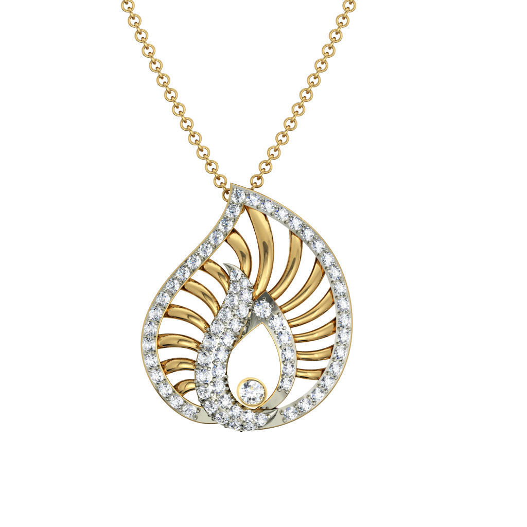 Leaf Shaped Gold Pendant With Diamonds 11 3D print model_1
