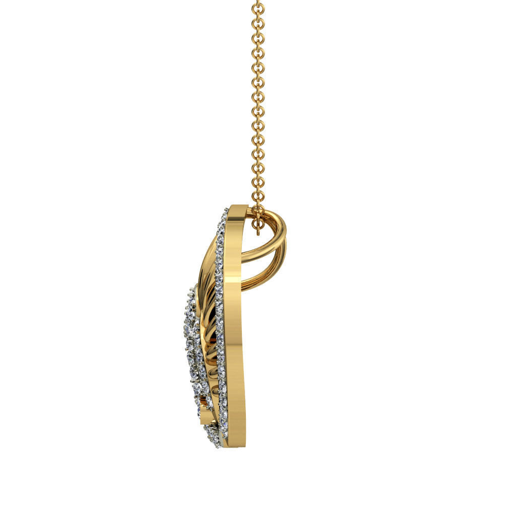 Leaf Shaped Gold Pendant With Diamonds 11 3D print model_2