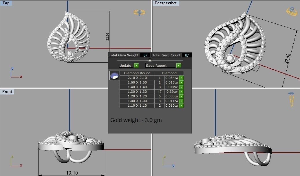 Leaf Shaped Gold Pendant With Diamonds 11 3D print model_5