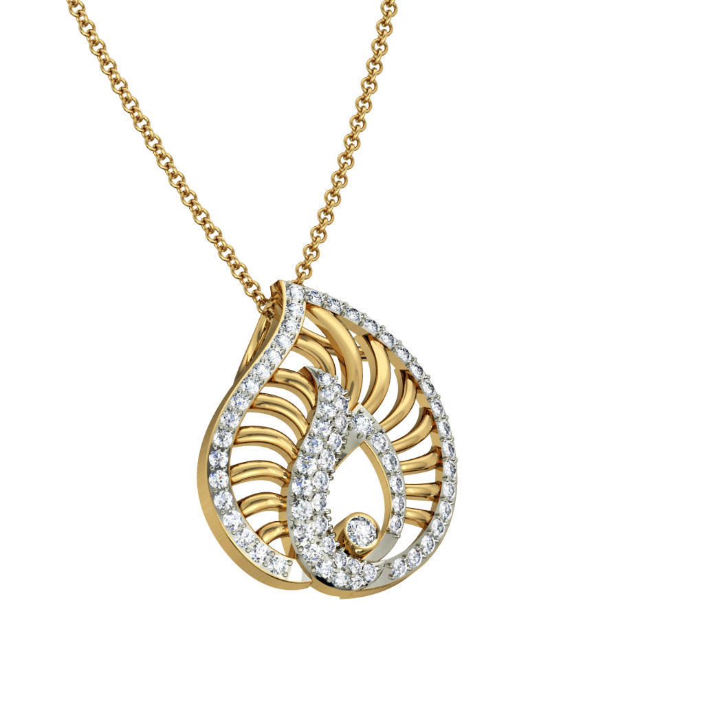 Leaf Shaped Gold Pendant With Diamonds 11 3D print model_4
