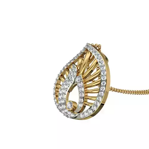 Leaf Shaped Gold Pendant With Diamonds 11