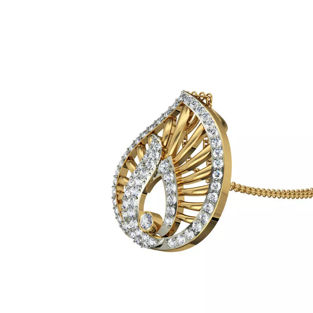 Leaf Shaped Gold Pendant With Diamonds 11 3D print model_0