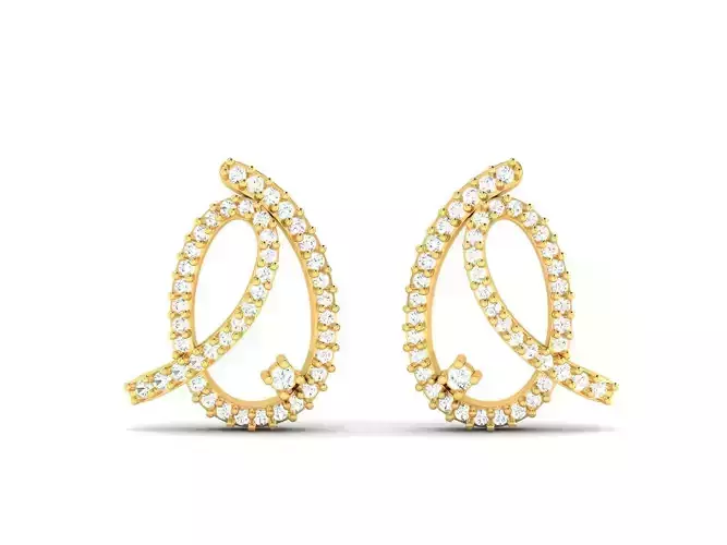 Loop Shaped Gold Earrings With Diamonds