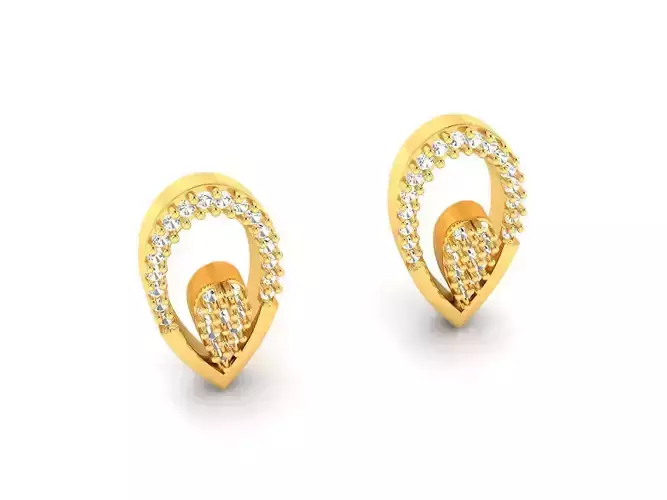 Drop Shaped Gold Ear Studs With Diamonds 6 3D print model