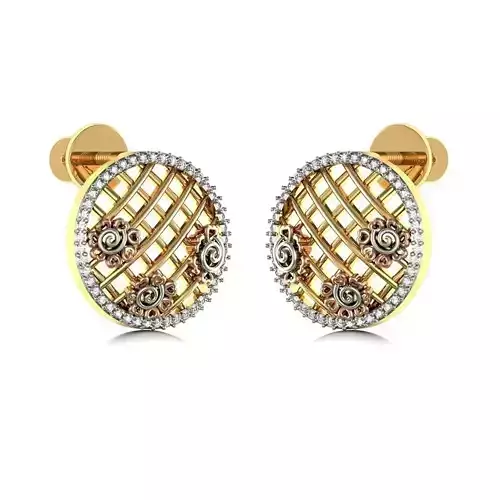 Round Shaped Gold Earrings With Diamonds 8