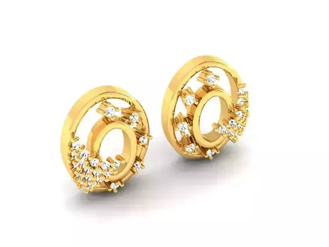 Oval Shaped Gold Ear Studs With Diamonds 5