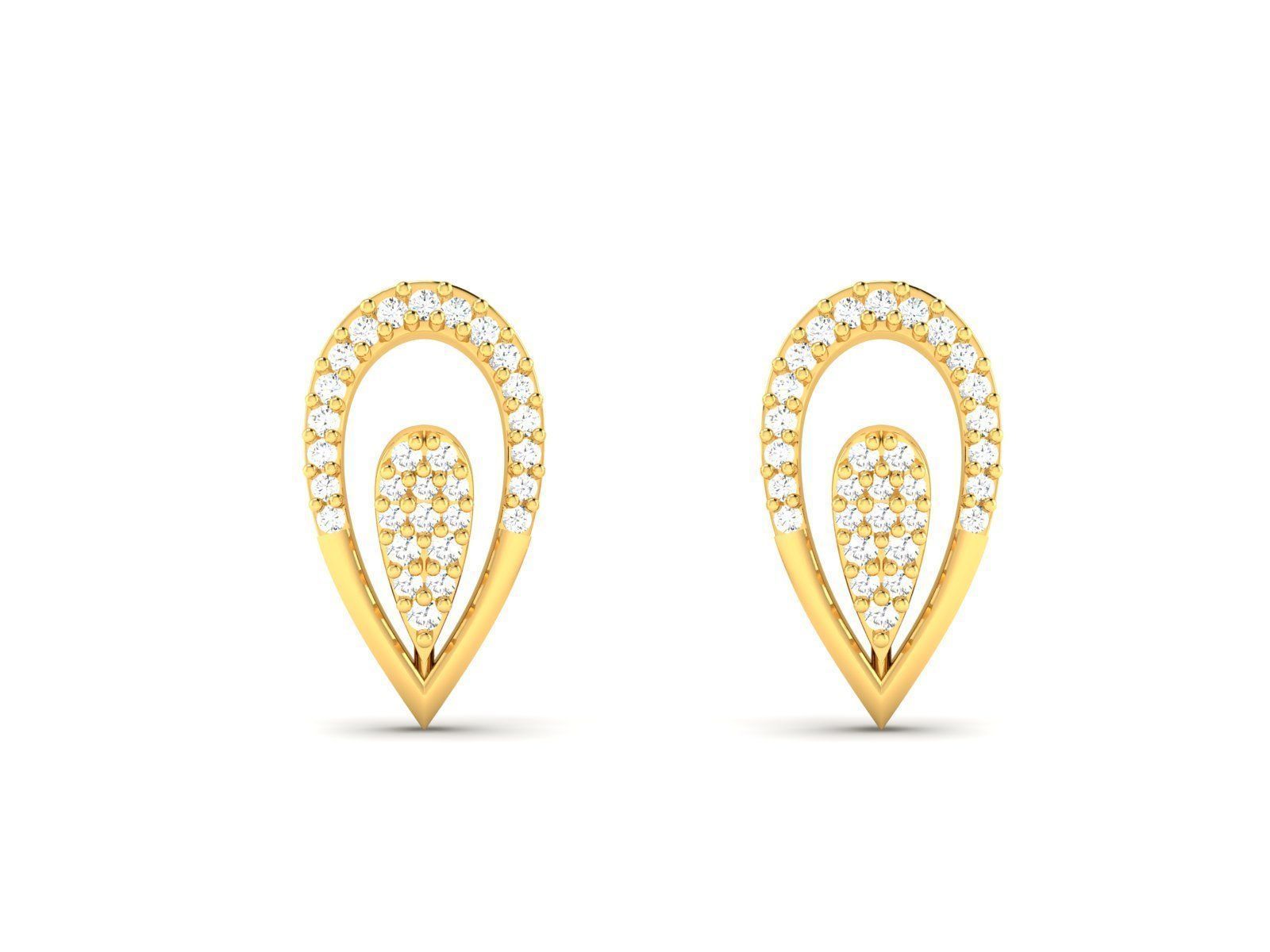 Drop Shaped Gold Ear Studs With Diamonds 7 3D print model_1