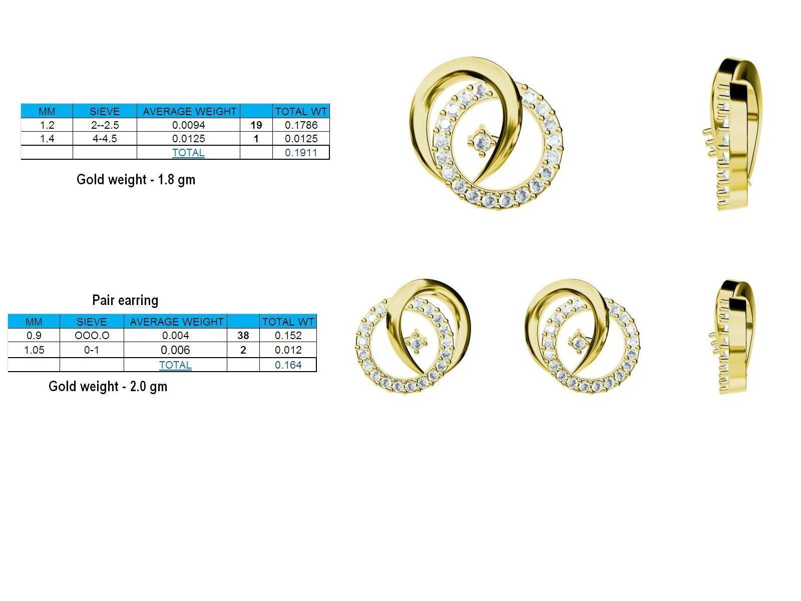 Round Shaped Gold Ear Studs With Diamonds 23 3D print model_1