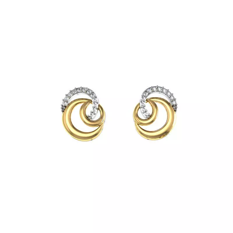 Round Shaped Gold Ear Studs With Diamonds 23 3D print model_0