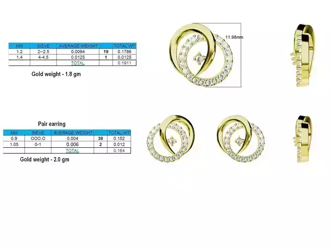 Round Shaped Gold Ear Studs With Diamonds 24