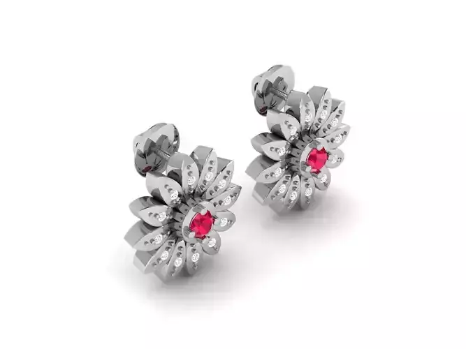 Flower Shaped Ear Studs With Gemstones 2