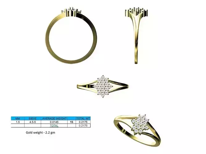 Flower Shaped Gold Thin Ring With Diamonds 3