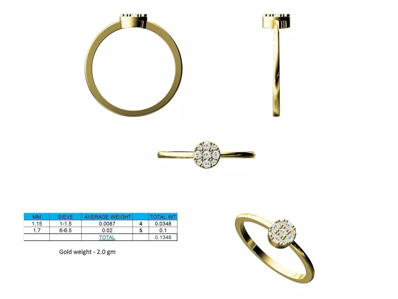Round Shaped Gold Thin Ring With Diamonds 2 3D print model_0