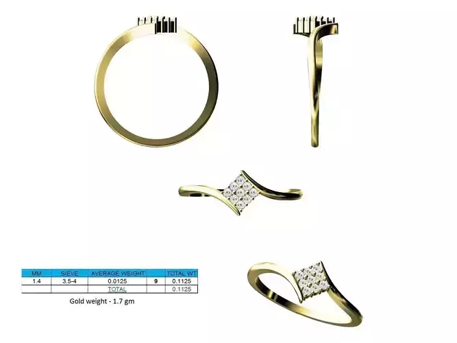 Square Gold Ring With Diamonds 4