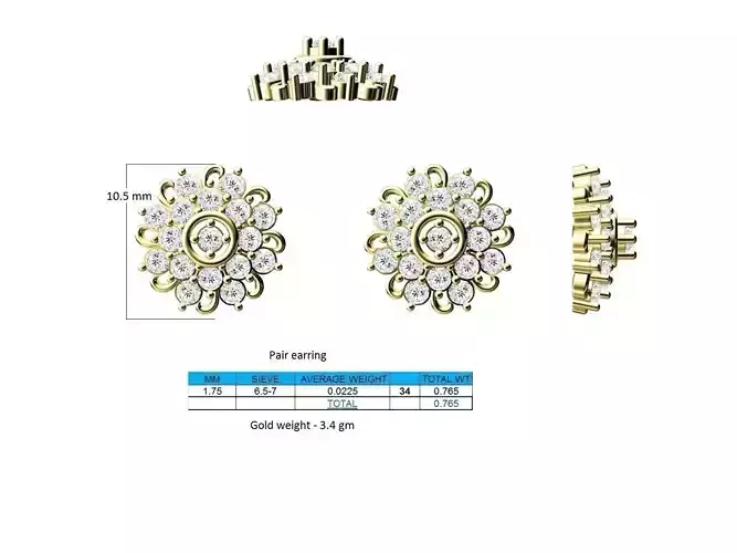 Flower Shaped Gold Ear Studs With Diamonds 26