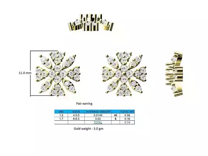 Flower Shaped Gold Ear Studs With Diamonds 27