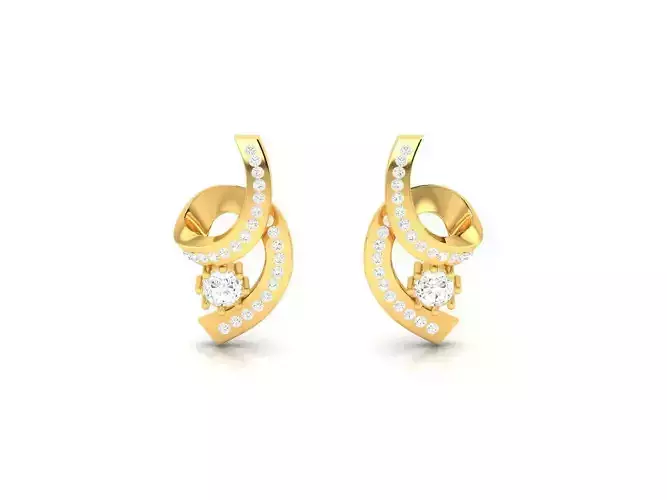 Loop Shaped Gold Ear Studs With Diamonds 2