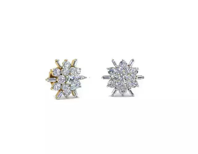 Flower Shaped Gold Ear Studs With Diamonds 30
