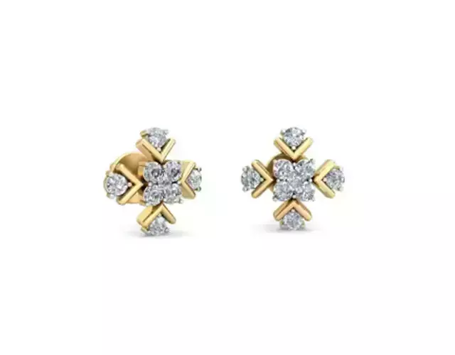 Flower Shaped Gold Ear Studs With Diamonds 31