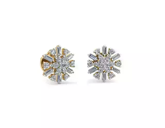 Flower Shaped Gold Ear Studs With Diamonds 32