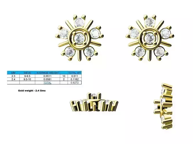 Flower Shaped Gold Ear Studs With Diamonds 33