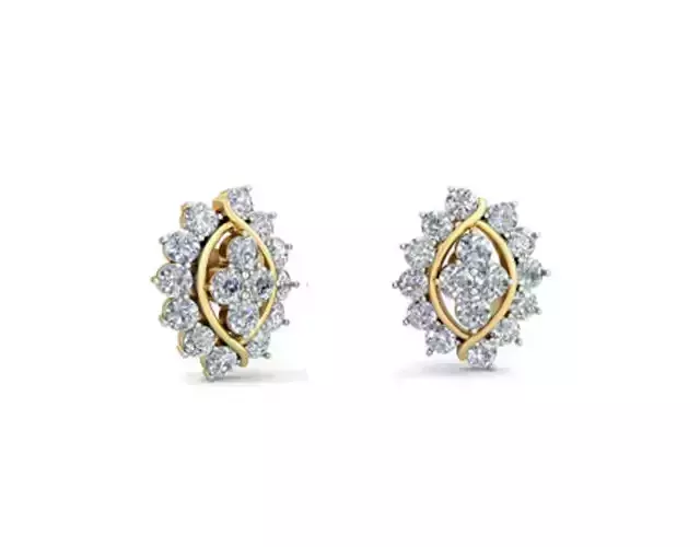 Marquise Shaped Gold Ear Studs With Diamonds 2