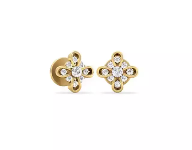 Flower Shaped Gold Ear Studs With Diamonds 34