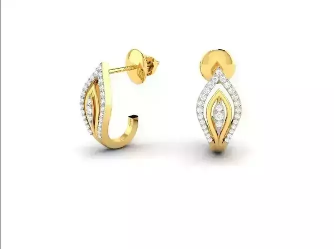 Leaf Shaped Gold Earrings With Diamonds 9