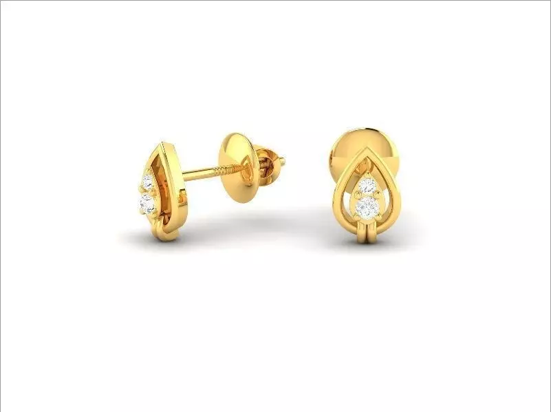 Drop Shaped Gold Ear Studs With Diamonds 8 3D print model_0