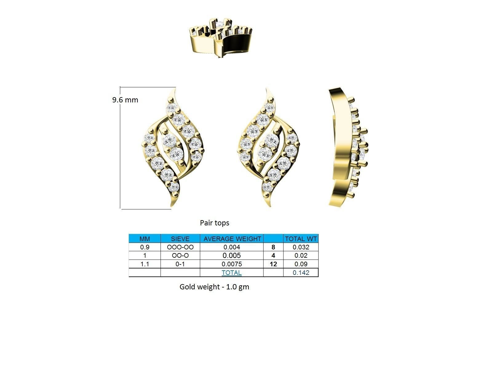 Gold Ear Studs With Diamonds 18 3D print model_2