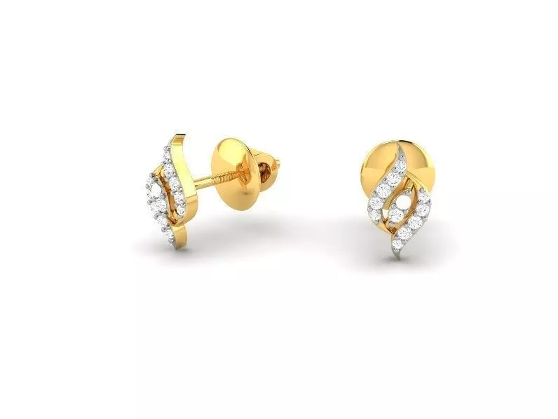 Gold Ear Studs With Diamonds 18 3D print model_0