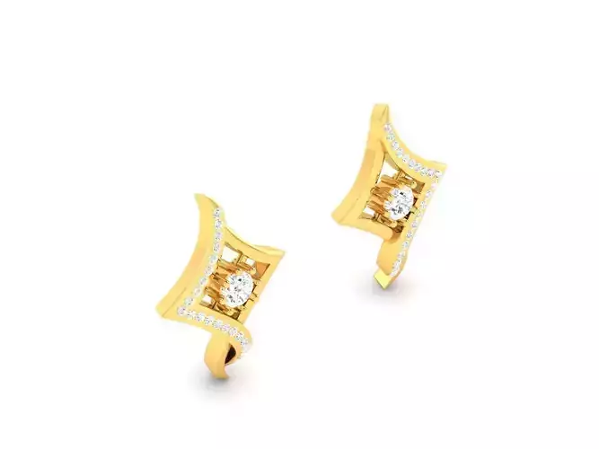 Diamond Shaped Gold Ear Studs With Diamonds 1 3D print model