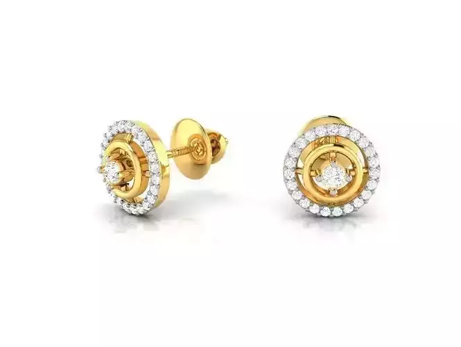 Round Shaped Gold Ear Studs With Diamonds 25