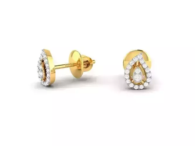 Mango Shaped Gold Ear Studs With Diamonds 3