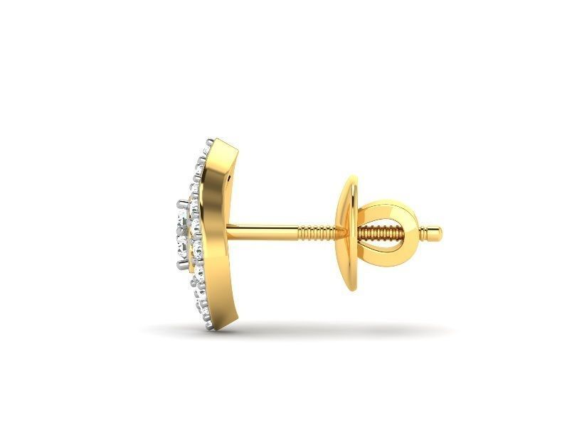 Leaf Shaped Gold Ear Studs With Diamonds 3D print model_1